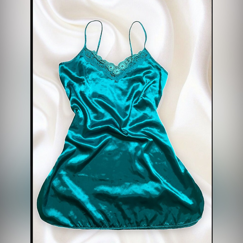 Vintage Dreamwear Teal Laced Accent Lingerie Dress